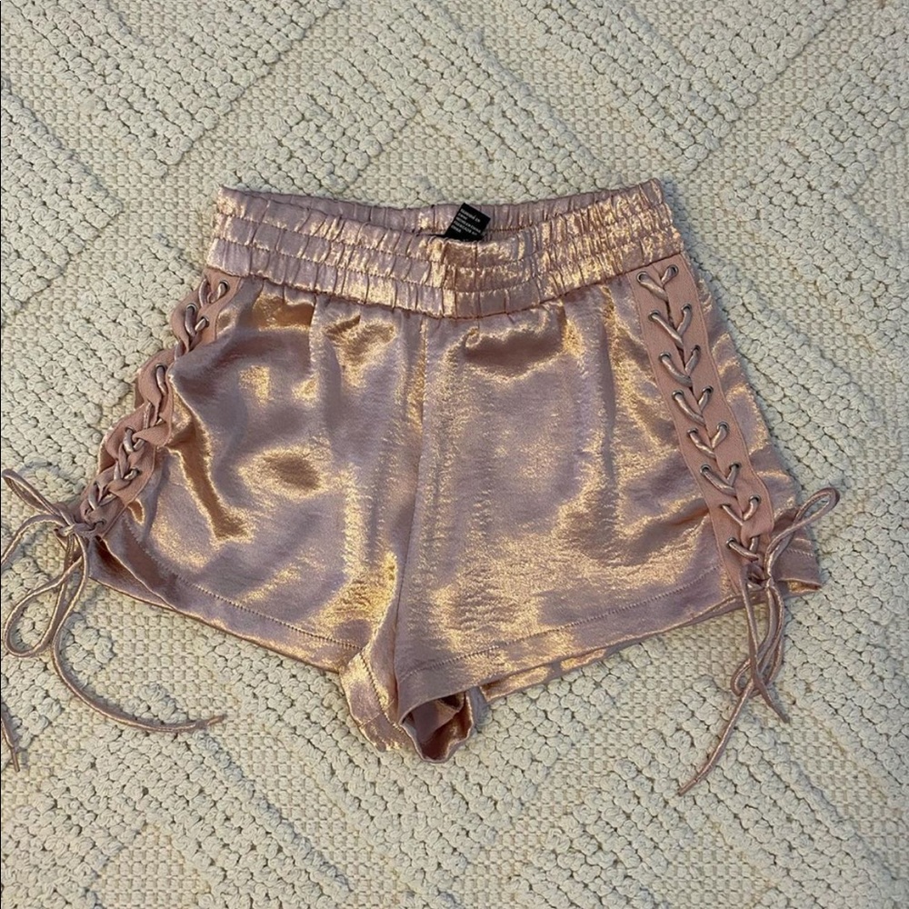 baby pink satin lace-up soft shorts